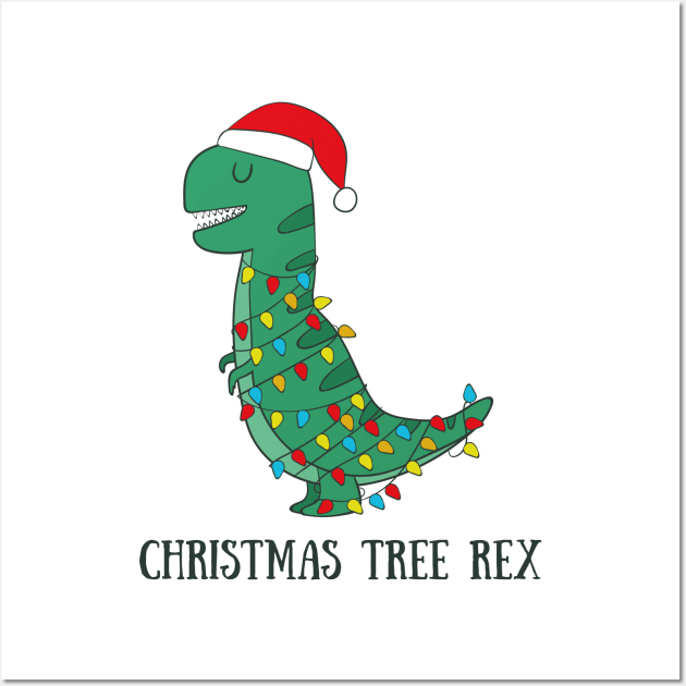 Christmas Tree Rex- Funny Dinosaur T Rex Christma Gifts Wall Art by Dreamy Panda Designs